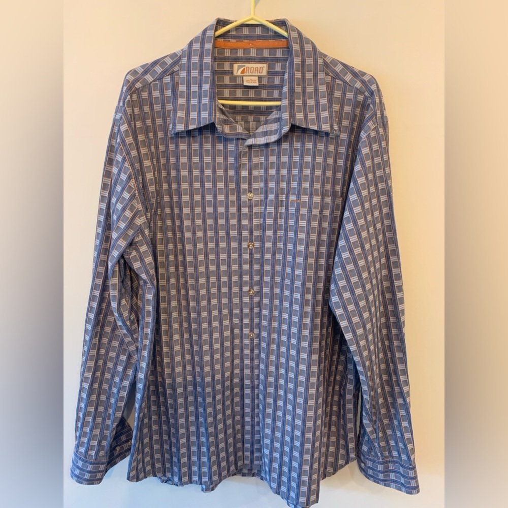 3/$20 ROAD Blue & Orange Checkered Button Up